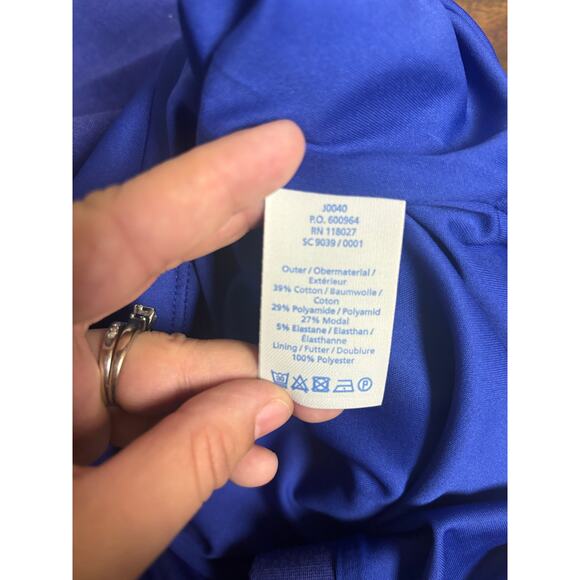 Boden US 6 Navy Blue Midi Length Short Sleeve Dress Rouching Pencil Work Career - Picture 4 of 5